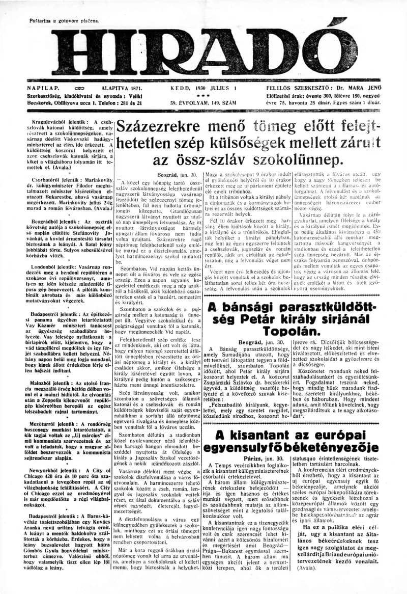 Híradó, 59. évf. 1930. július 1. 149. sz.