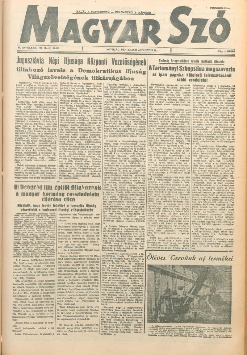 Magyar Szó, 6. évf. 1949. augusztus 19. 196. sz. 1–4. oldal