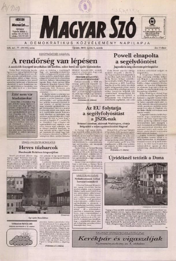 Magyar Szó, 59. évf. 2002. április 3. 77. sz. 1–16. oldal
