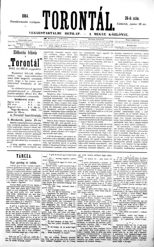 Torontál, 13. évf. 1884. június 26. 26. sz.