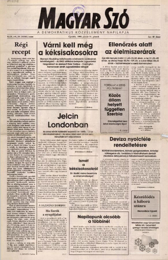 Magyar Szó, 49. évf. 1992. január 31. 29. sz. 1–20. oldal