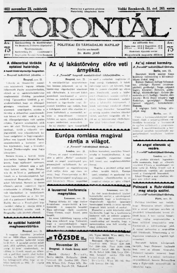 Torontál, 51. évf. 1922. november 23. 263. sz.