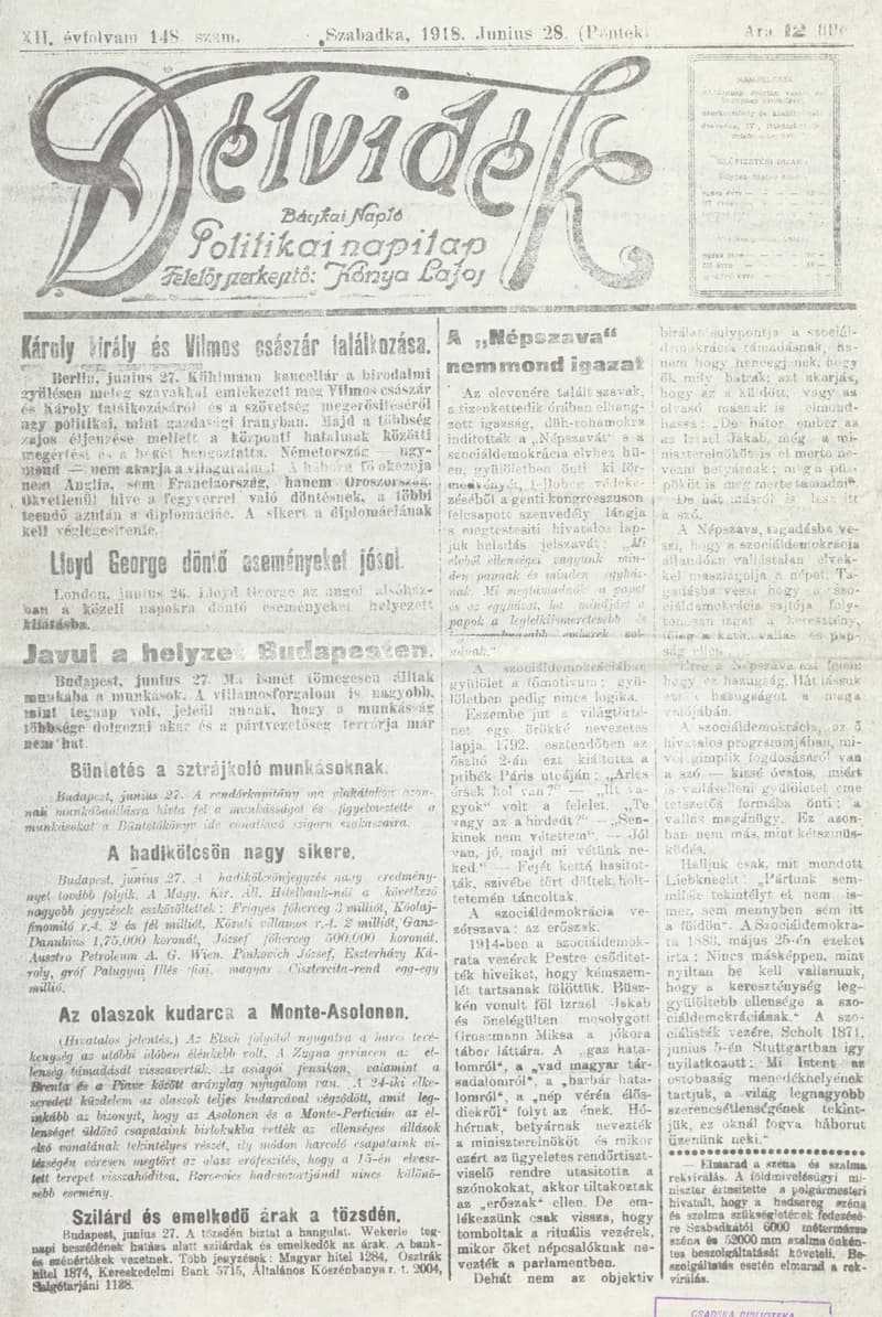 Délvidék, 12. évf. 1918. június 28. 148. sz.