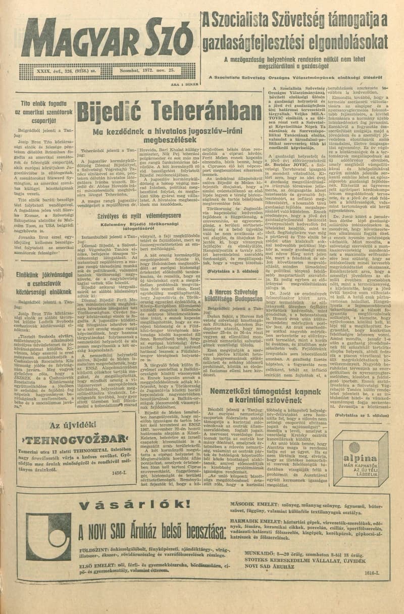 Magyar Szó, 29. évf. 1972. november 25. 326. sz. 1–18. oldal