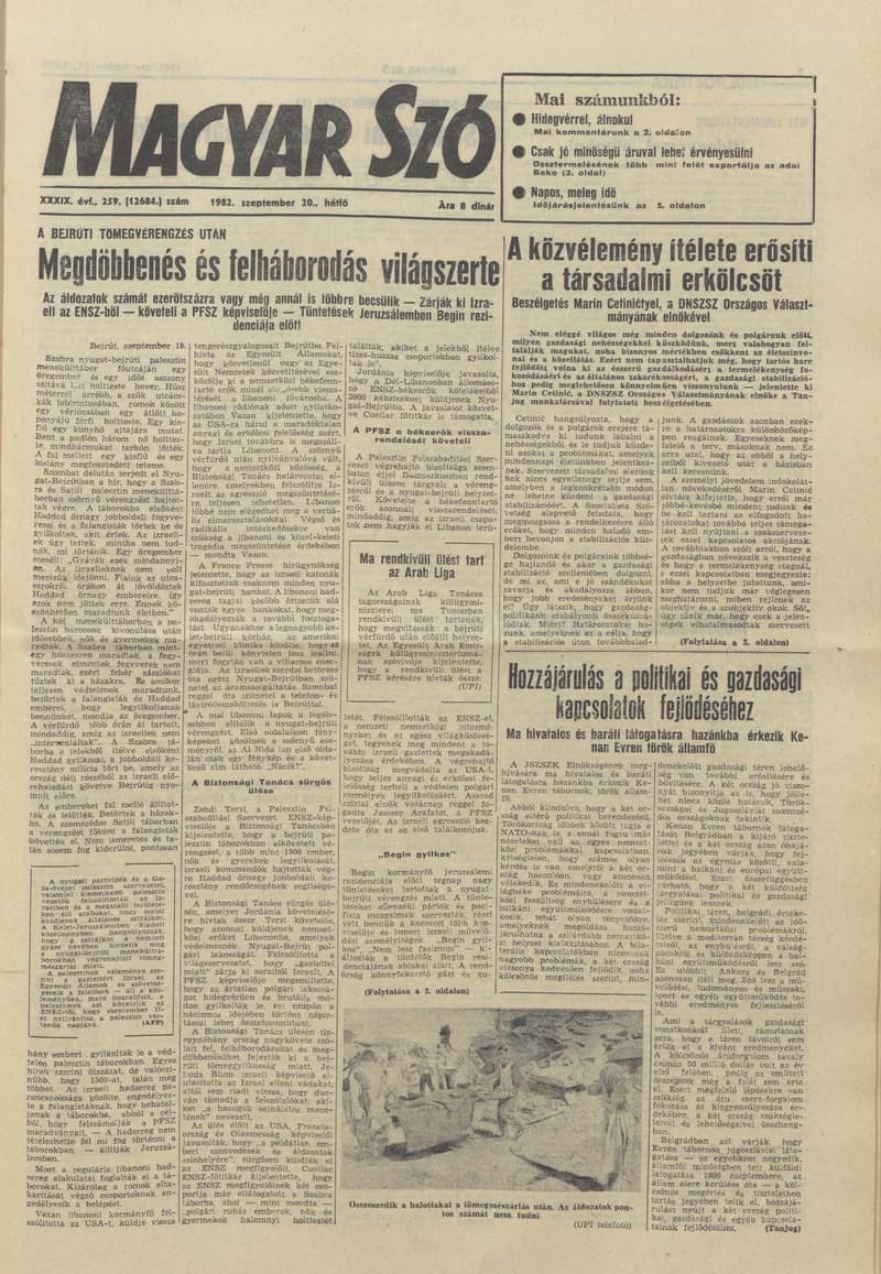 Magyar Szó, 39. évf. 1982. szeptember 20. 259. sz. 1–8. oldal