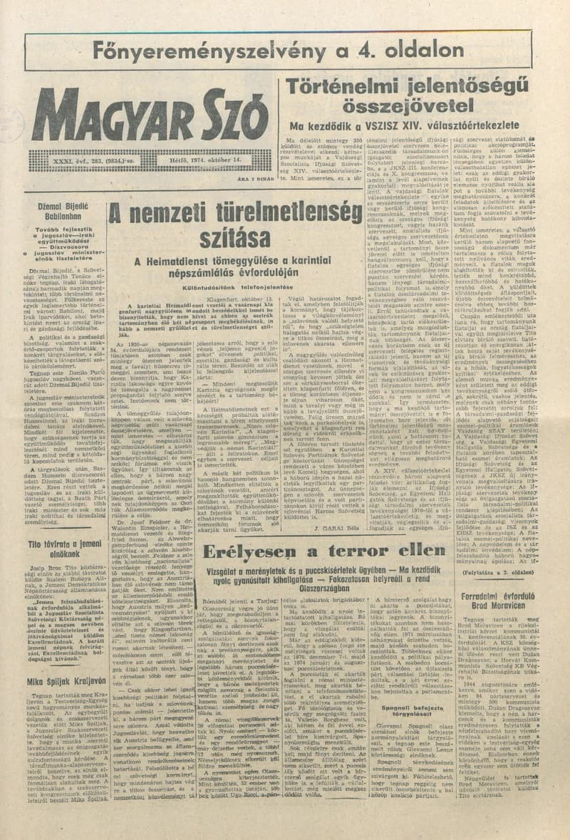 Magyar Szó, 31. évf. 1974. október 14. 283. sz. 1–6. oldal