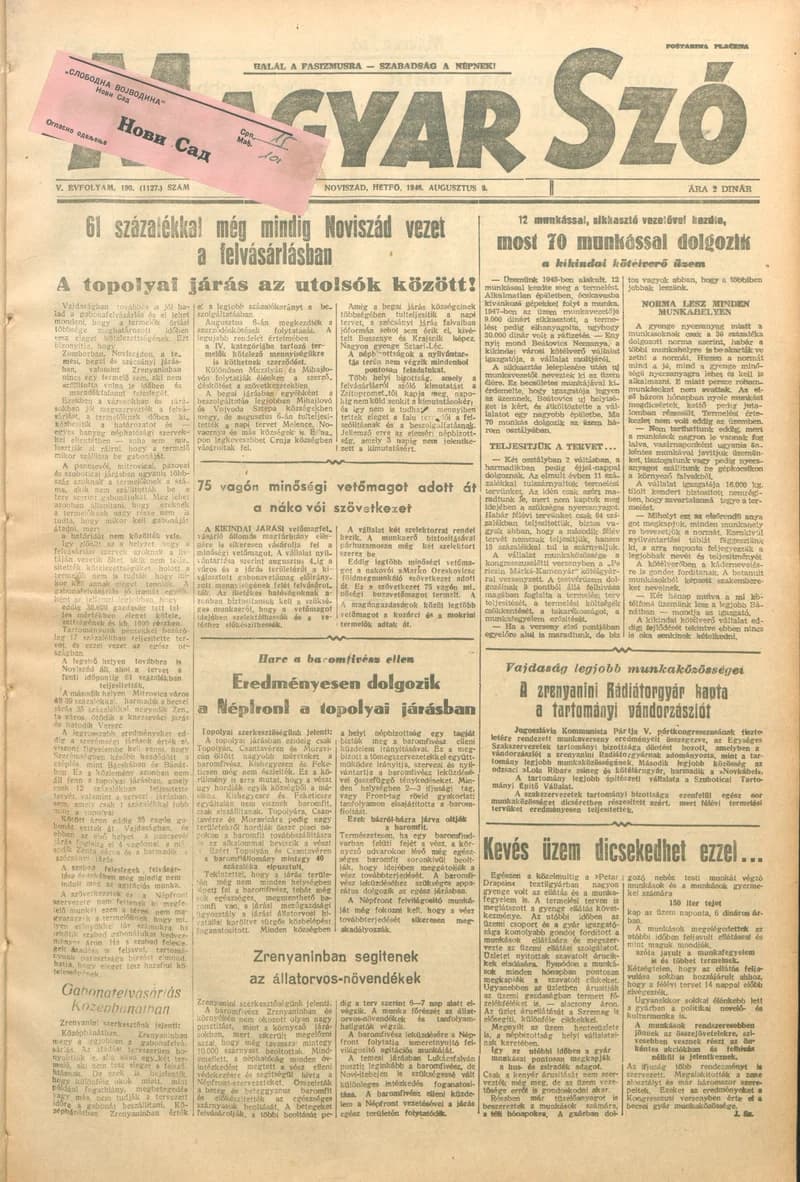 Magyar Szó, 5. évf. 1948. augusztus 9. 190. sz. 1–4. oldal