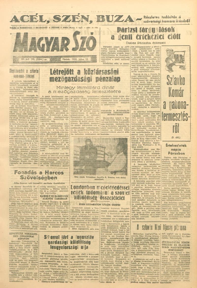 Magyar Szó, 12. évf. 1955. július 15. 190. sz. 1–8. oldal
