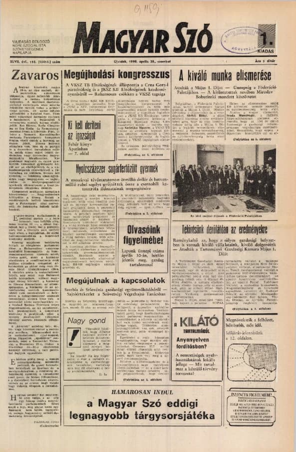 Magyar Szó, 47. évf. 1990. április 28. 116. sz. 1–24. oldal