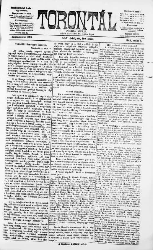 Torontál, 25. évf. 1896. május 11. 109. sz.