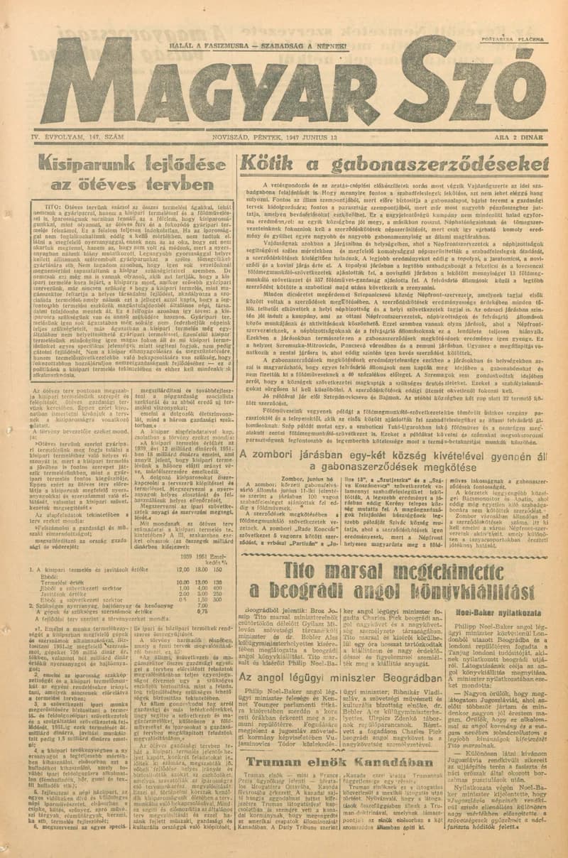 Magyar Szó, 4. évf. 1947. június 13. 147. sz. 1–6. oldal