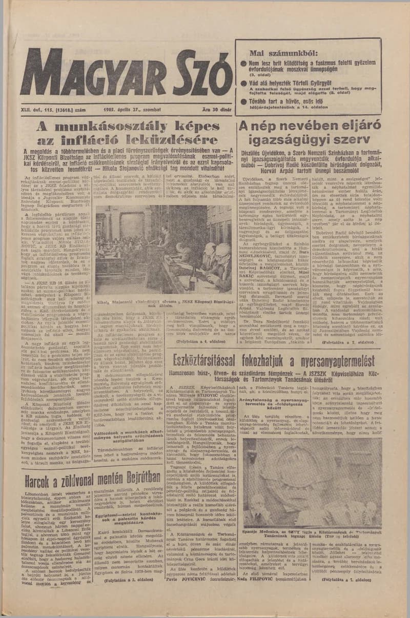 Magyar Szó, 42. évf. 1985. április 27. 115. sz. 1–28. oldal