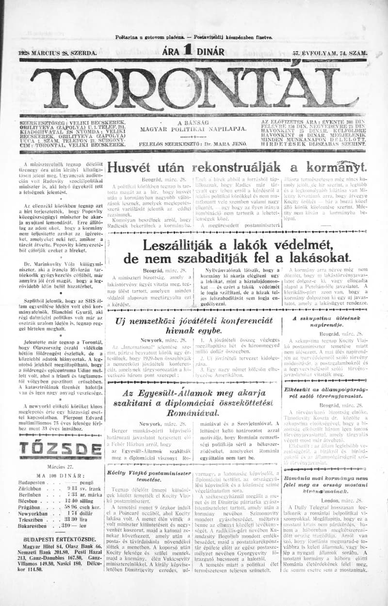 Torontál, 57. évf. 1928. március 28. 74. sz.