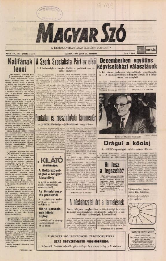 Magyar Szó, 47. évf. 1990. július 28. 205. sz. 1–20. oldal