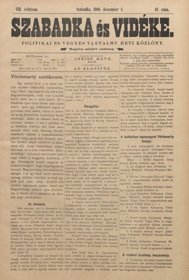 Szabadka és vidéke II, 8. évf. 1900. december 8. 49. sz.