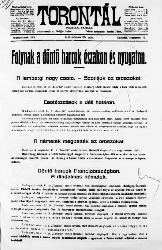 Torontál, 43. évf. 1914. szeptember 11. 205. sz.