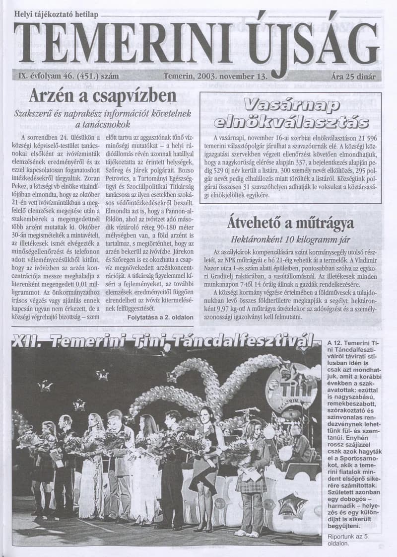 Temerini Újság, 9. évf. 2003. november 13. 46. sz.