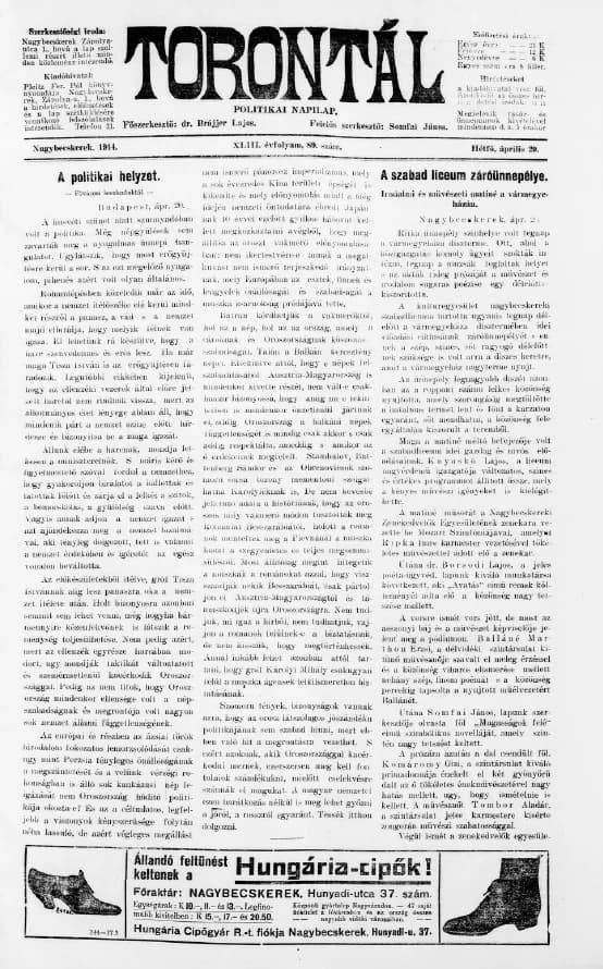 Torontál, 43. évf. 1914. április 20. 89. sz.