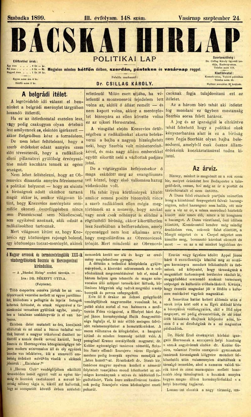 Bácskai Hirlap, 3. évf. 1899. szeptember 24. 148. sz.
