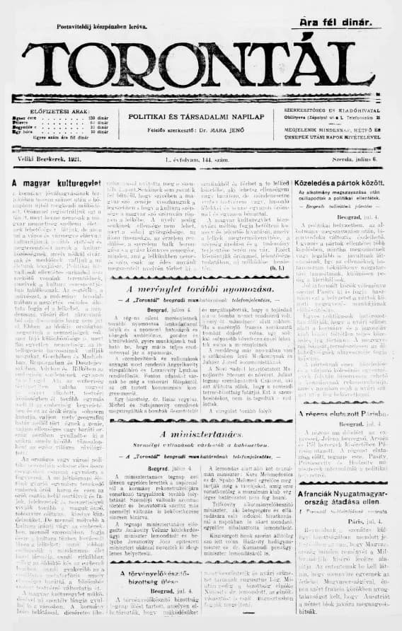 Torontál, 50. évf. 1921. július 6. 144. sz.