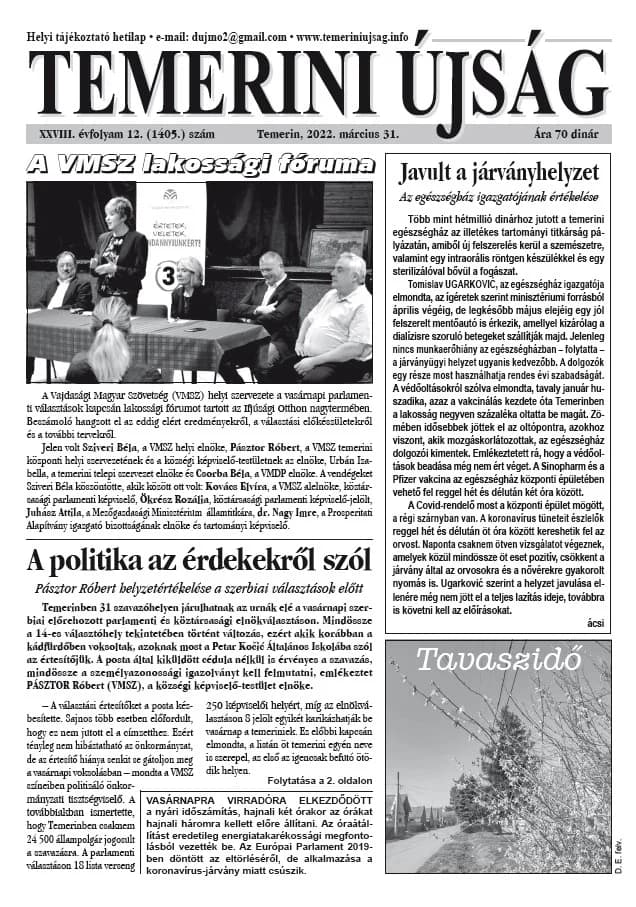 Temerini Újság, 28. évf. 2022. március 31. 12. sz.