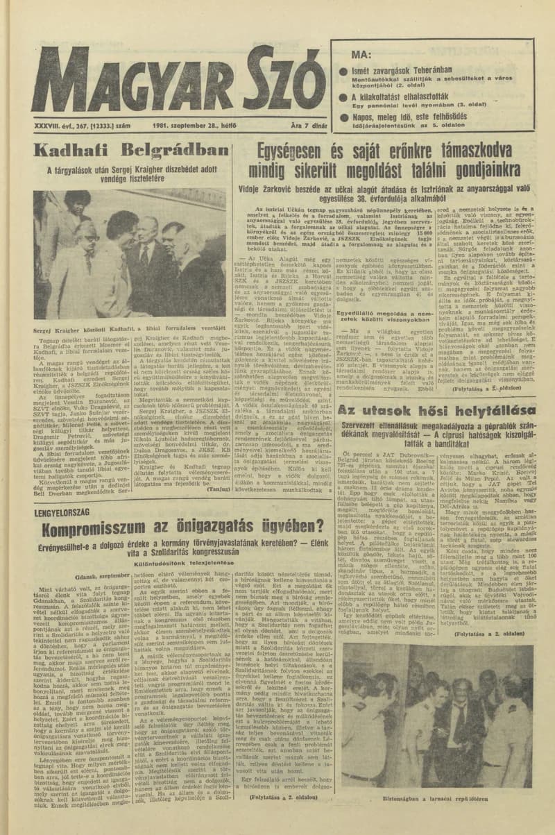 Magyar Szó, 38. évf. 1981. szeptember 28. 267. sz.