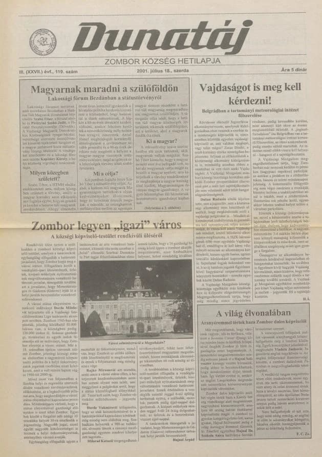 Dunatáj, 3. évf. 2001. július 18. 119. sz.