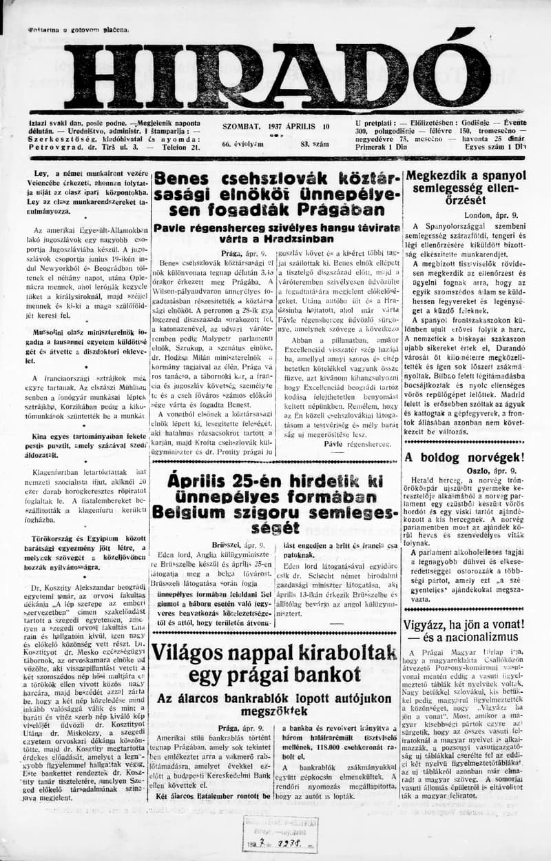 Híradó, 66. évf. 1937. április 10. 83. sz.