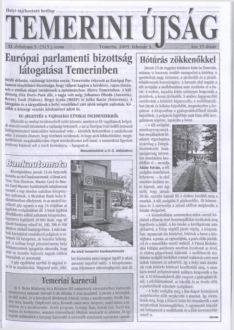 Temerini Újság, 11. évf. 2005. február 3. 5. sz.