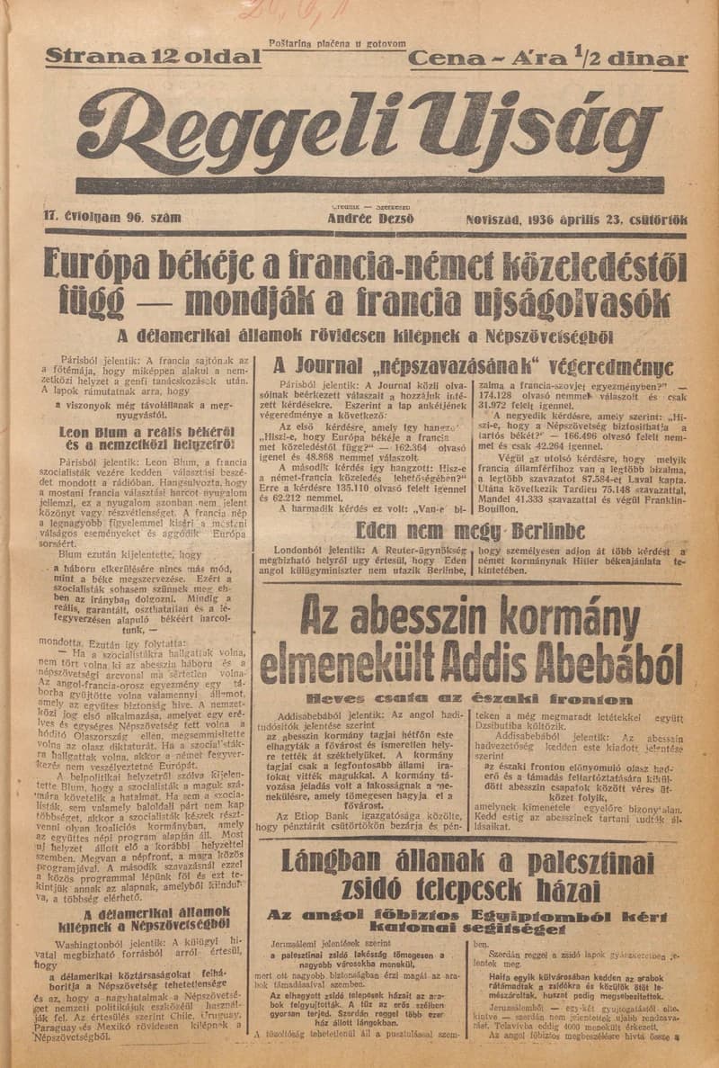 Reggeli Újság, 17. évf. 1936. április 23. 96. sz.