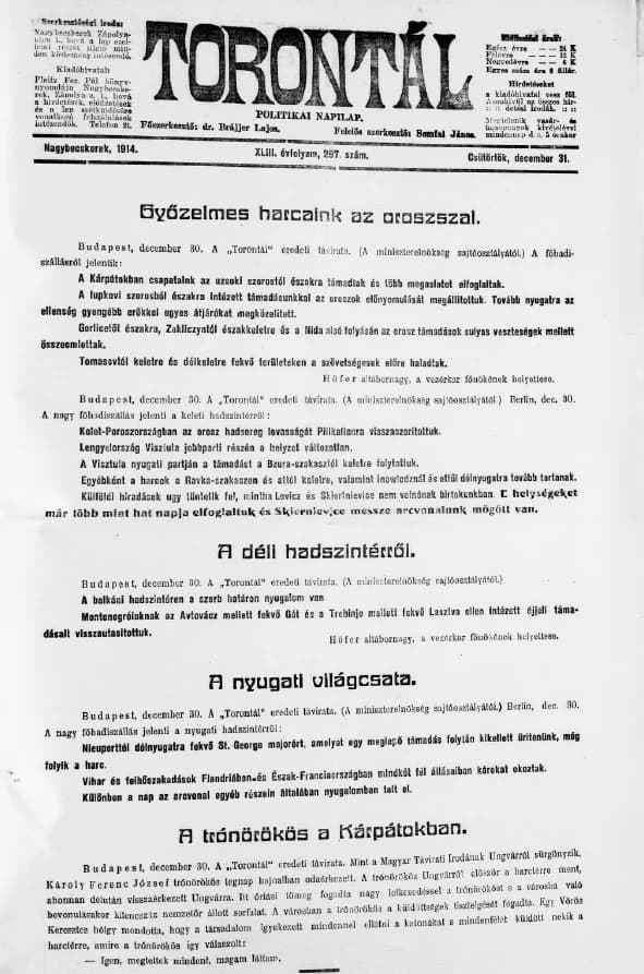 Torontál, 43. évf. 1914. december 31. 297. sz.