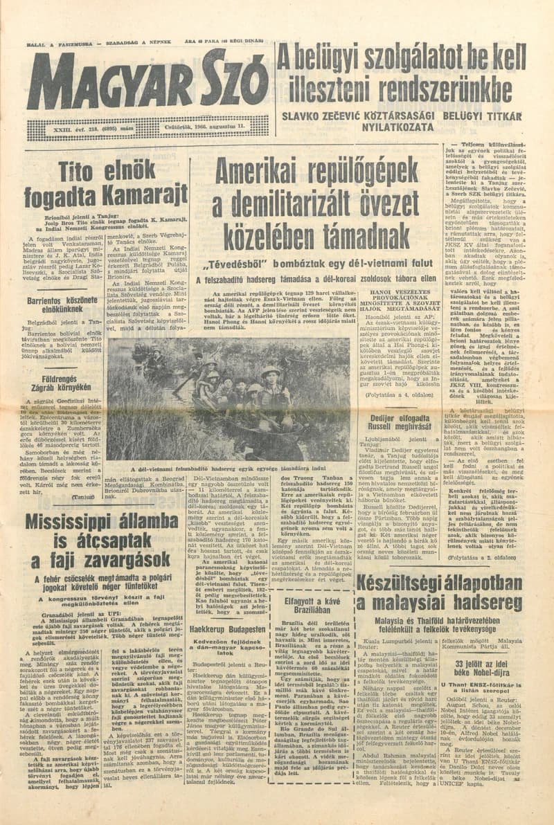 Magyar Szó, 23. évf. 1966. augusztus 11. 218. sz.