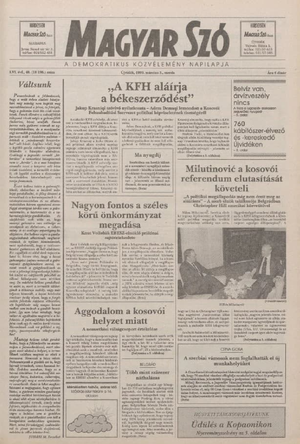 Magyar Szó, 56. évf. 1999. március 3. 48. sz. 1–16. oldal