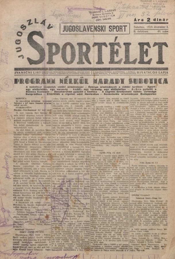 Jugoszláv sportélet, 2. évf. 1923. december 3. 49. sz.