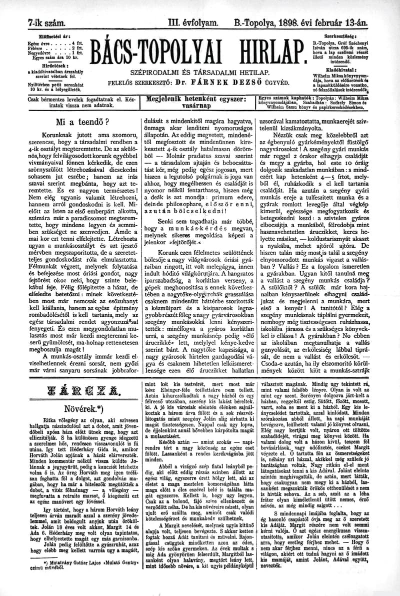 Bács-Topolyai Hirlap, 3. évf. 1898. február 13. 7. sz.