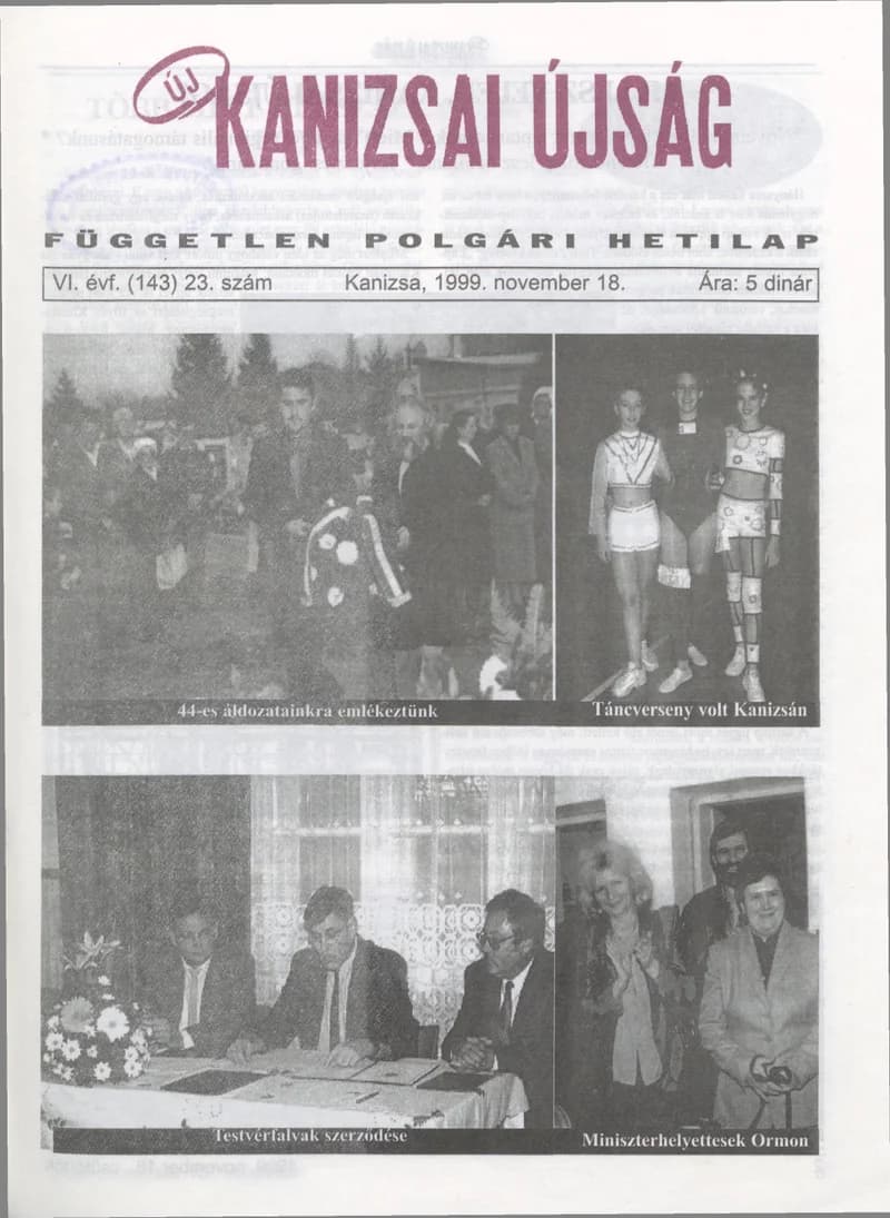 Új Kanizsai Újság, 6. évf. 1999. november 18. 23. sz.