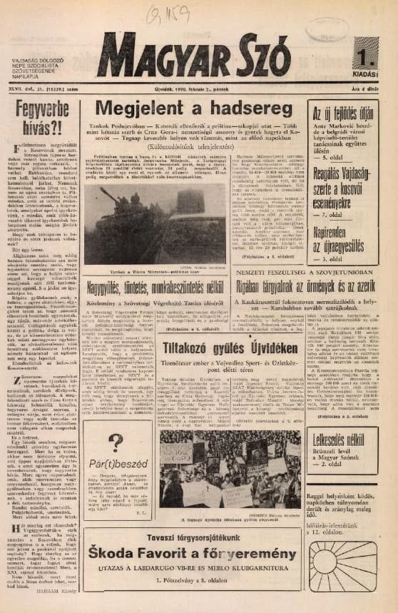 Magyar Szó, 47. évf. 1990. február 2. 31. sz. 1–20. oldal