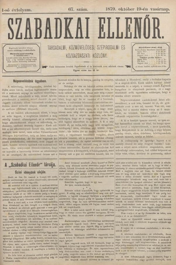 Szabadkai Ellenőr, 1. évf. 1879. október 19. 67. sz.