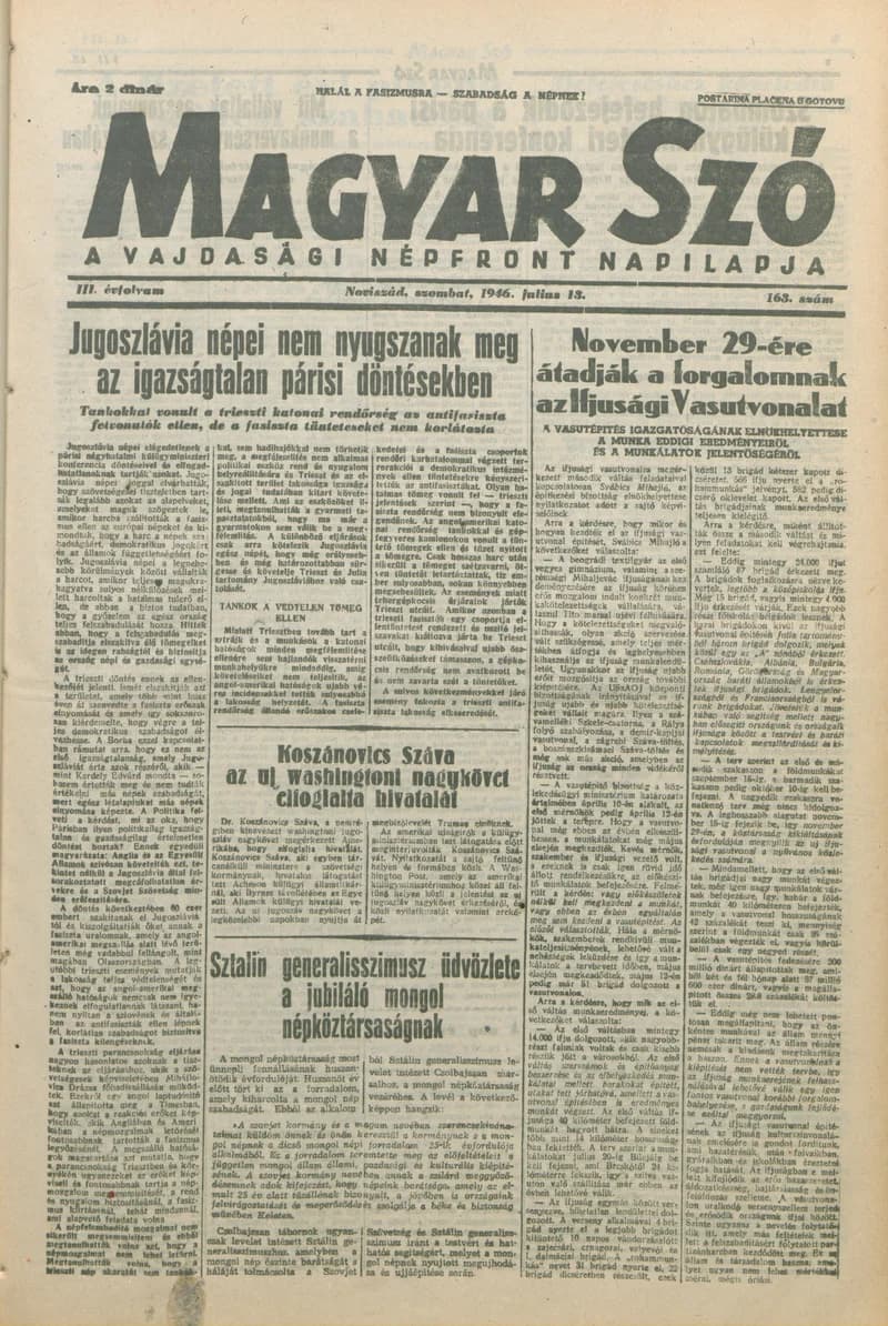 Magyar Szó, 3. évf. 1946. július 13. 164. sz. 1–8. oldal