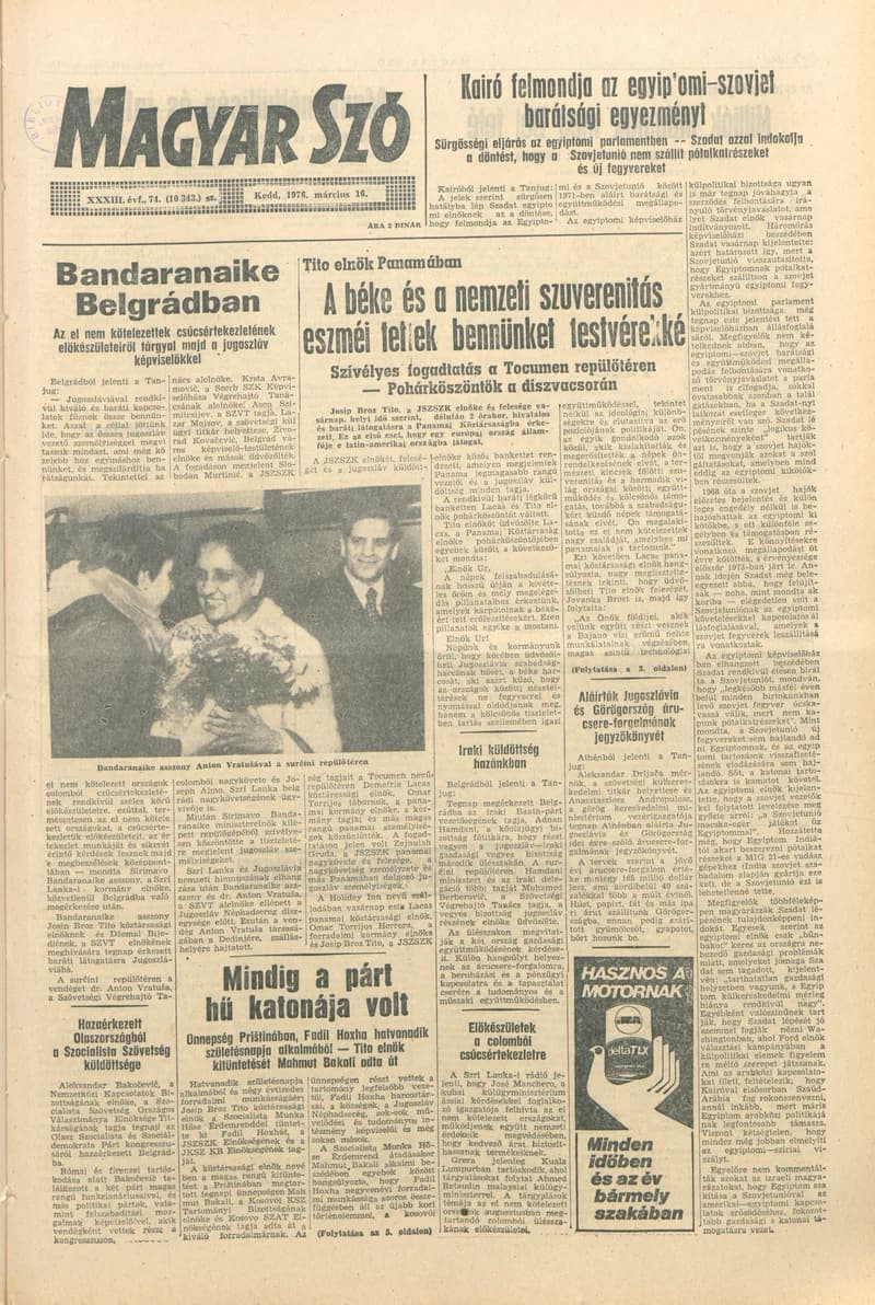 Magyar Szó, 33. évf. 1976. március 16. 74. sz. 1–20. oldal