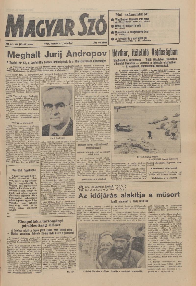Magyar Szó, 41. évf. 1984. február 11. 40. sz. 1–20. oldal