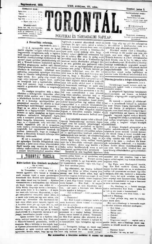Torontál, 22. évf. 1893. június 3. 125. sz.