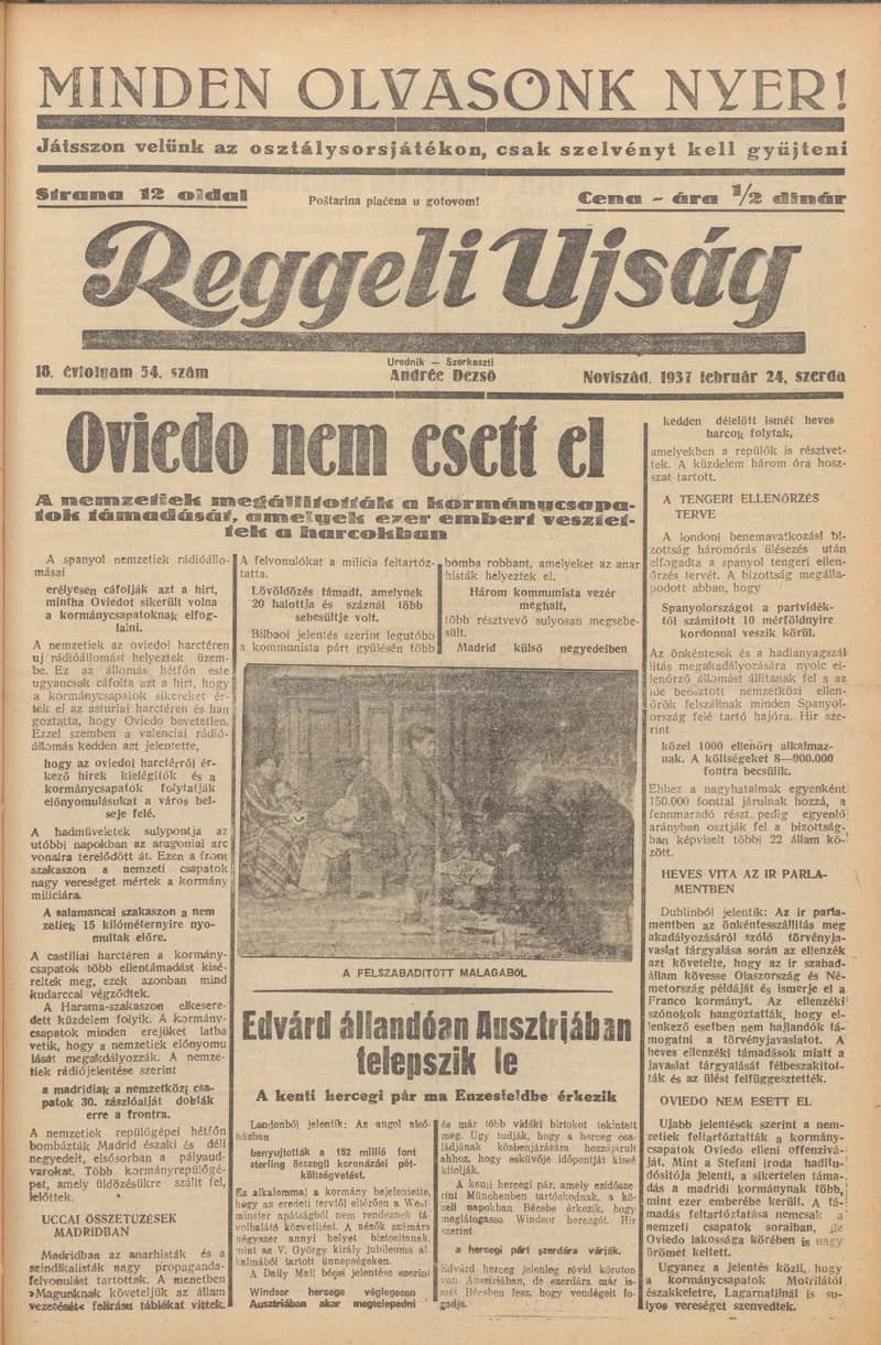 Reggeli Újság, 18. évf. 1937. február 24. 54. sz.