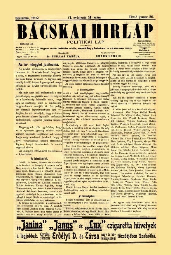 Bácskai Hirlap, 6. évf. 1902. január 20. 11. sz.