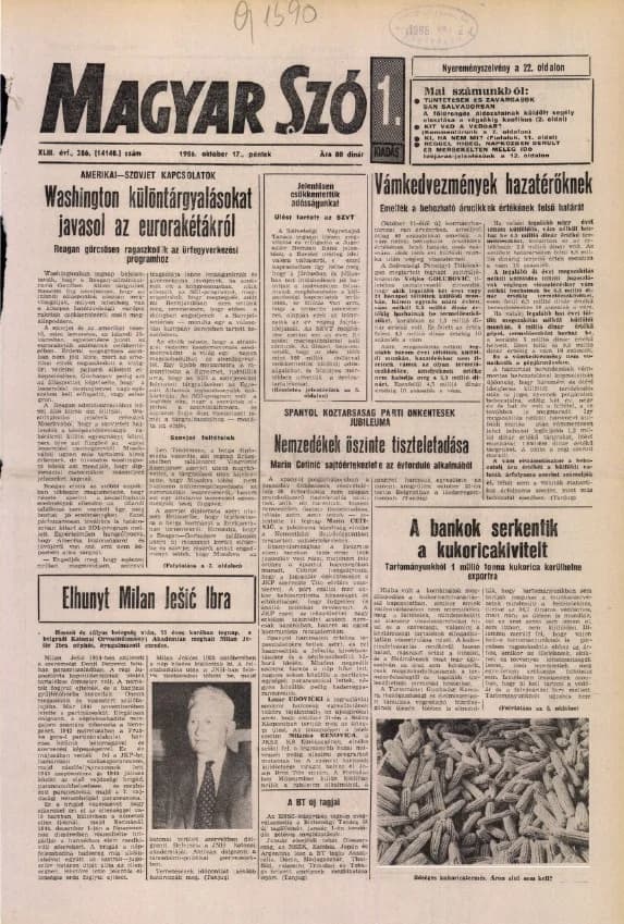 Magyar Szó, 43. évf. 1986. október 17. 286. sz. 1–24. oldal