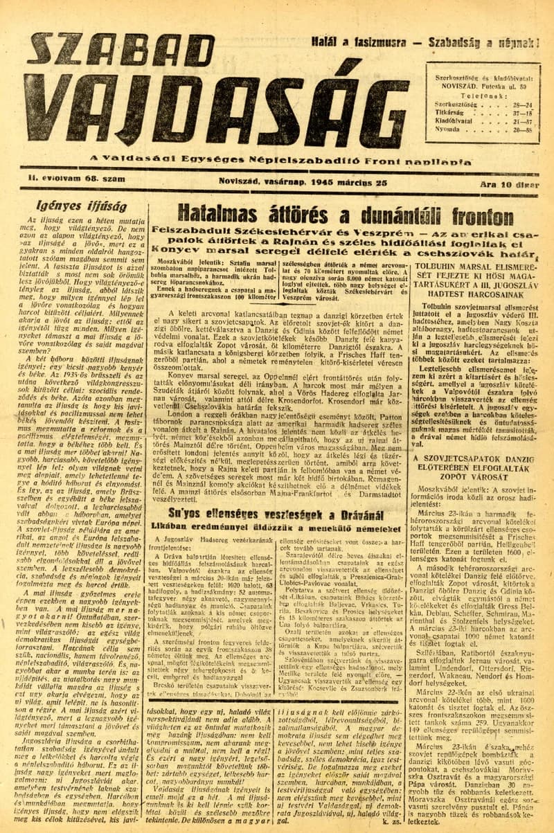 Szabad Vajdaság, 2. évf. 1945. március 25. 68. sz.