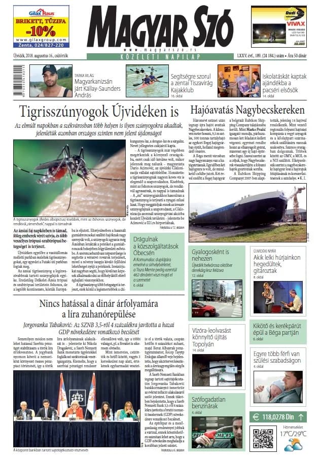 Magyar Szó, 75. évf. 2018. augusztus 16. 189. sz. 1–20. oldal