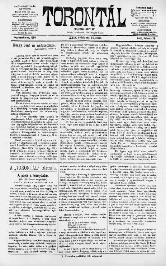 Torontál, 29. évf. 1900. február 12. 34. sz.