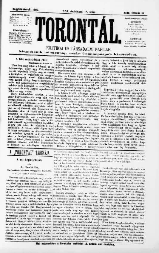 Torontál, 21. évf. 1892. február 16. 18. sz.