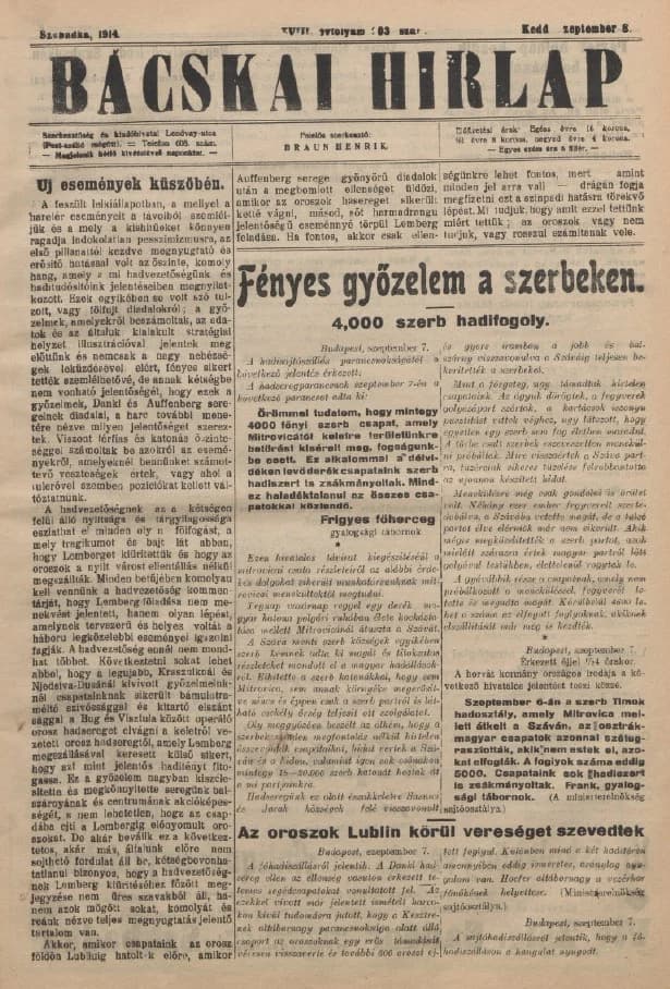 Bácskai Hirlap, 18. évf. 1914. szeptember 8. 203. sz.